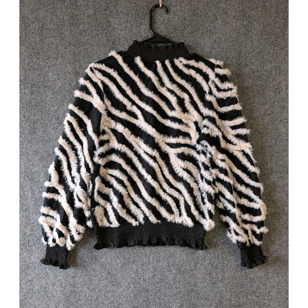 Alice Blue Zebra Eyelash Knit Lace Sweater S Mob Wife Aesthetic Textured Fuzzy